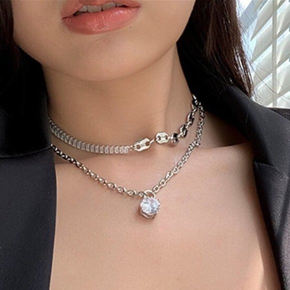 Jewelry - Crystal Cut Layered  Splice Necklace Set